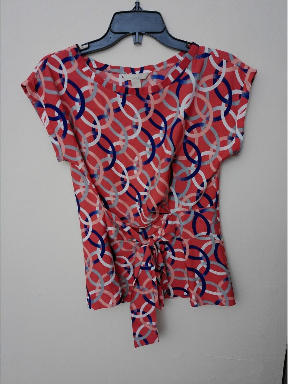 Banana Republic Tie Front Top Womens Multicolor Petite S Geometric Blouse